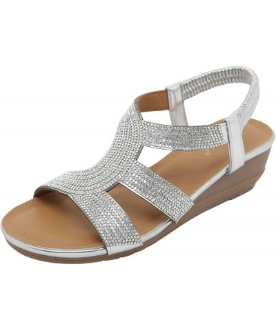 Wedge Sandals for Women Fashion Comfortable Slip on Summer Shoes for Women Open Toe Sandals Ladies Beach Slippers Silver $16....