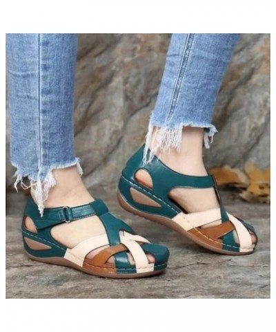 Women's Sandals High Wedge Heel Platform Hook and Loop Sandal Ladies Faux Leather Walking Sandals Summer Comfortable Non-Slip...