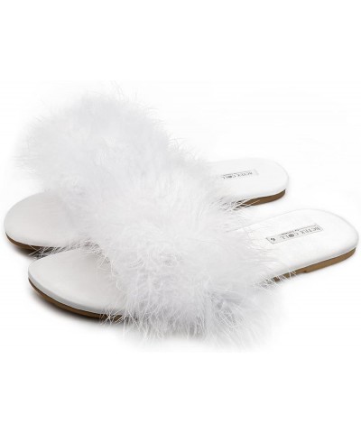 Women's Fluffy Pom Pom Feather Slipper Memory Foam Cozy Slippers House Bedroom Fuzzy Slippers for Women White $14.55 Slippers