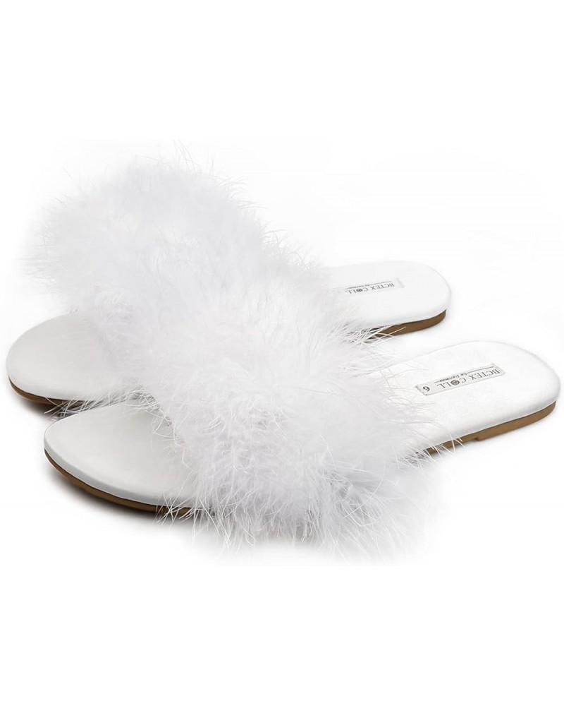 Women's Fluffy Pom Pom Feather Slipper Memory Foam Cozy Slippers House Bedroom Fuzzy Slippers for Women White $14.55 Slippers