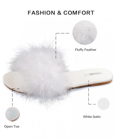 Women's Fluffy Pom Pom Feather Slipper Memory Foam Cozy Slippers House Bedroom Fuzzy Slippers for Women White $14.55 Slippers