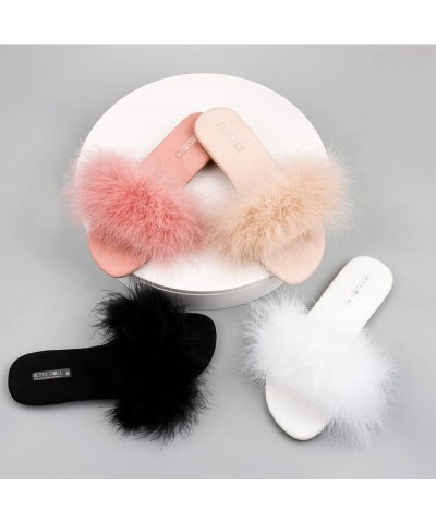 Women's Fluffy Pom Pom Feather Slipper Memory Foam Cozy Slippers House Bedroom Fuzzy Slippers for Women White $14.55 Slippers