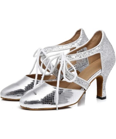 Women's Solid Lace-up Closed Toe Glitter Athletic Dancing Shoes Wedding Party Pumps Silver $20.27 Athletic Shoes