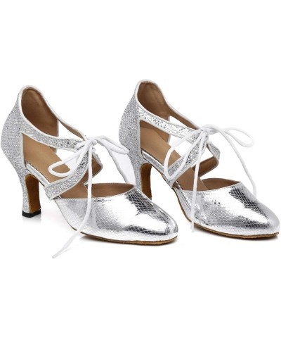 Women's Solid Lace-up Closed Toe Glitter Athletic Dancing Shoes Wedding Party Pumps Silver $20.27 Athletic Shoes