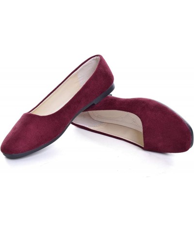 Women's Square Toe Slip On Ballet Flats,Cute Lightweight Candy Colors Shallow Outdoor Walking Shoes Red Wine $8.50 Flats