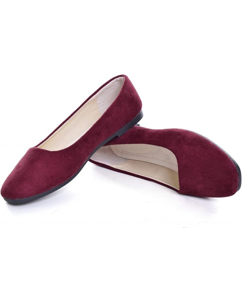 Women's Square Toe Slip On Ballet Flats,Cute Lightweight Candy Colors Shallow Outdoor Walking Shoes Red Wine $8.50 Flats