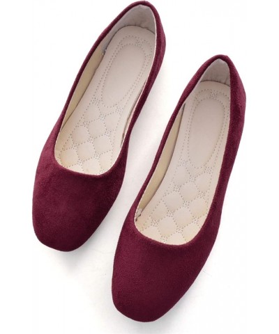 Women's Square Toe Slip On Ballet Flats,Cute Lightweight Candy Colors Shallow Outdoor Walking Shoes Red Wine $8.50 Flats