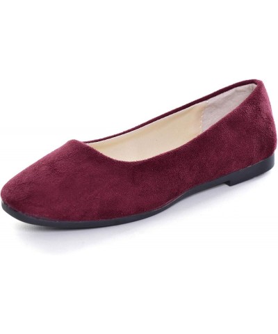 Women's Square Toe Slip On Ballet Flats,Cute Lightweight Candy Colors Shallow Outdoor Walking Shoes Red Wine $8.50 Flats