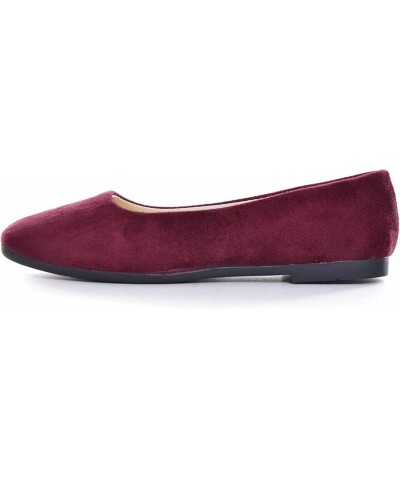 Women's Square Toe Slip On Ballet Flats,Cute Lightweight Candy Colors Shallow Outdoor Walking Shoes Red Wine $8.50 Flats