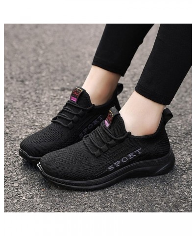 Fashion Autumn Women Sports Shoes Flat Non Slip Lace Up Fly Woven Mesh Breathable Comfortable Solid Color Simple Womens Sneak...