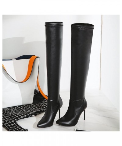 Ladies Wedding Pointed Toe Stiletto Heels Above Knee Stretch Boots Black 1 $44.14 Boots