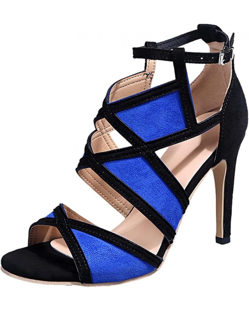 Women's Chunky High Heels High Buckle Sandals Heels Strap Open Women Breathable Toe Fashion Casual Women's high Heels Blue $2...