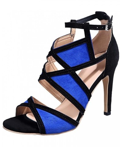 Women's Chunky High Heels High Buckle Sandals Heels Strap Open Women Breathable Toe Fashion Casual Women's high Heels Blue $2...