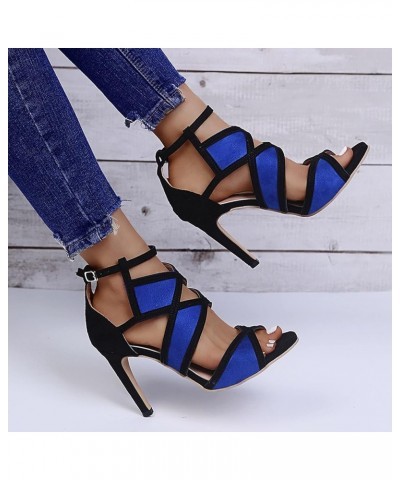 Women's Chunky High Heels High Buckle Sandals Heels Strap Open Women Breathable Toe Fashion Casual Women's high Heels Blue $2...