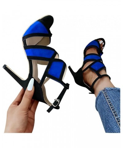 Women's Chunky High Heels High Buckle Sandals Heels Strap Open Women Breathable Toe Fashion Casual Women's high Heels Blue $2...