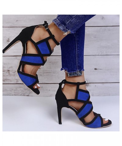 Women's Chunky High Heels High Buckle Sandals Heels Strap Open Women Breathable Toe Fashion Casual Women's high Heels Blue $2...