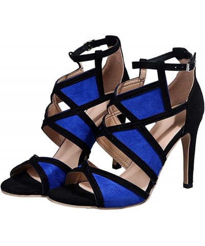 Women's Chunky High Heels High Buckle Sandals Heels Strap Open Women Breathable Toe Fashion Casual Women's high Heels Blue $2...