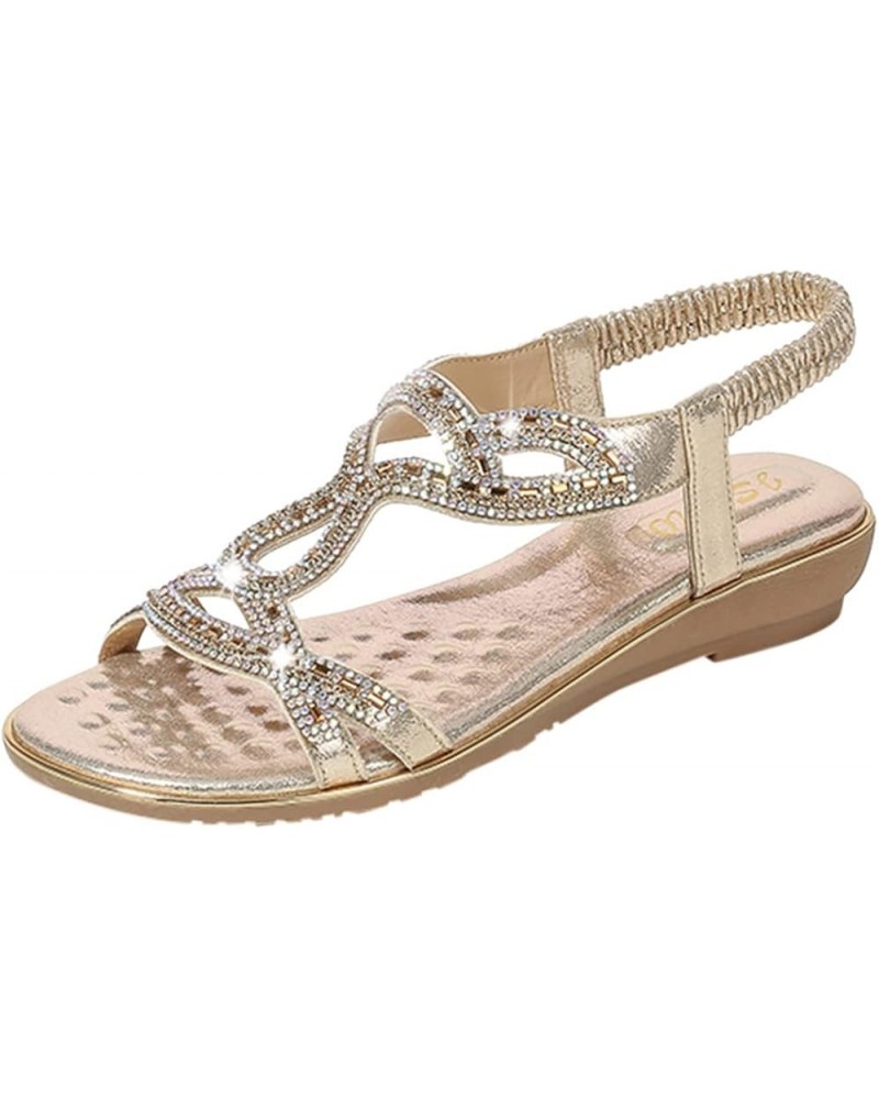 Womens Flat Sandals, Open Toe Solid Wedges Causal Shoes Outdoor Beach Sandals Z 05-gold $10.16 Sandals