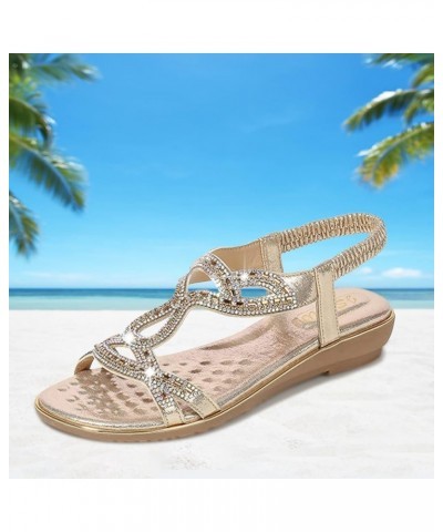 Womens Flat Sandals, Open Toe Solid Wedges Causal Shoes Outdoor Beach Sandals Z 05-gold $10.16 Sandals