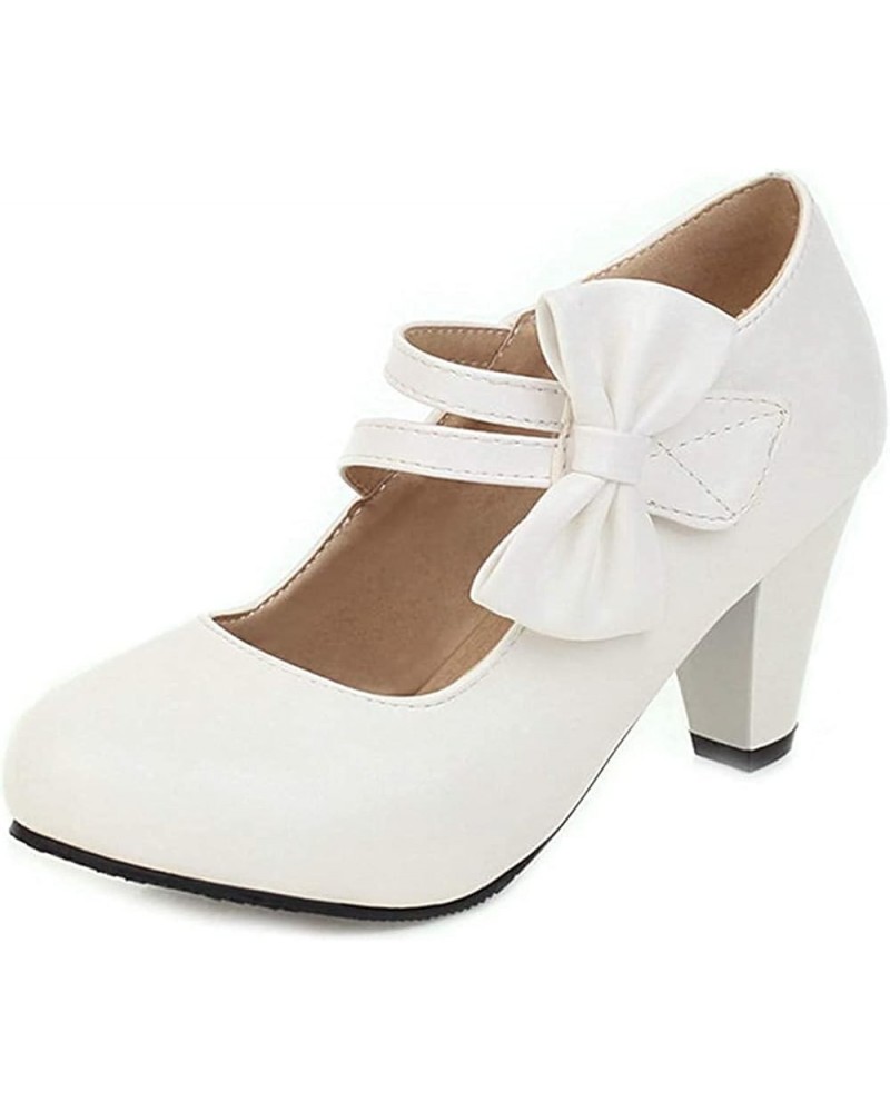 Ladies Causal Low Kitten Heel Pumps Shoes for Women's Classic Cute Lolita Mary Jane Round Toe Dress Shoes White $35.69 Pumps