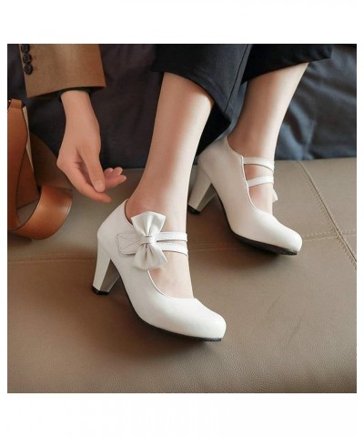 Ladies Causal Low Kitten Heel Pumps Shoes for Women's Classic Cute Lolita Mary Jane Round Toe Dress Shoes White $35.69 Pumps