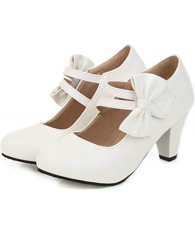 Ladies Causal Low Kitten Heel Pumps Shoes for Women's Classic Cute Lolita Mary Jane Round Toe Dress Shoes White $35.69 Pumps