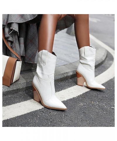 White Cowgirl Boots Cowboy Boots for Women Western Boots with Pull-Up Tabs 3white $29.99 Boots