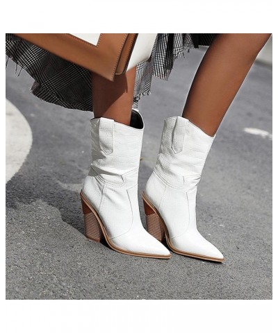 White Cowgirl Boots Cowboy Boots for Women Western Boots with Pull-Up Tabs 3white $29.99 Boots