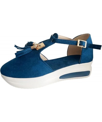 Platform Wedges Shoes For Women Sandals Comfortable Platform Walking Sandals For Women Sandals For Women Heel 4-blue $14.20 O...