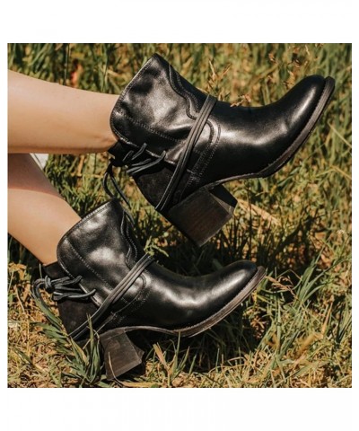 Boots for Women Ankle Booties Wide Ankle Booties Low Heel Women's Black Lace Up Low Heel Booties Booties Black Low Heel Women...