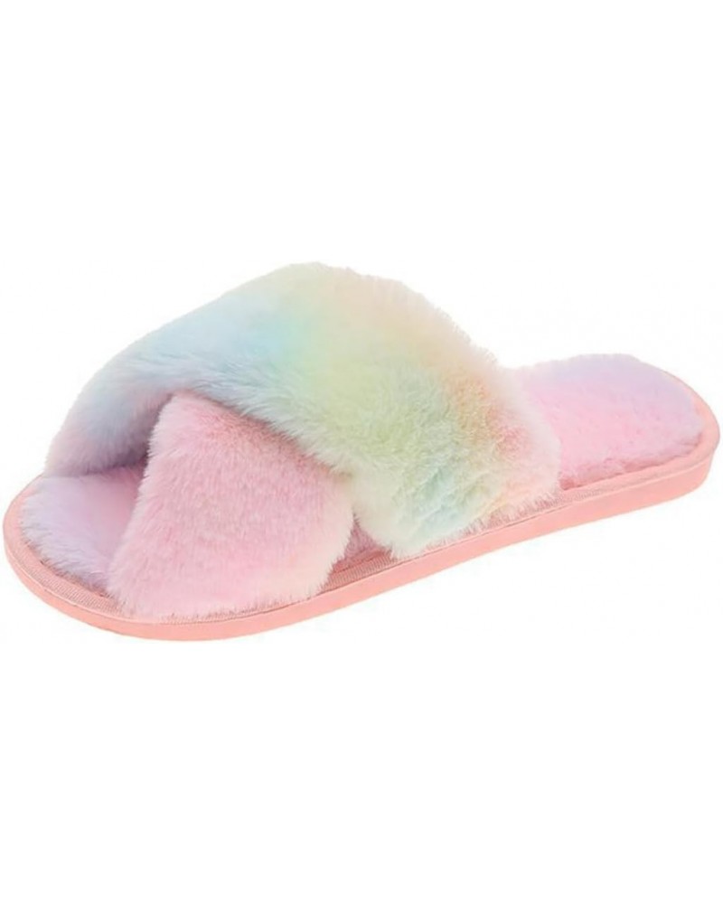 Flat Sandals Breathable Slippers Soft Non-skid Lightweight Cross Furry Band Warm Fuzzy Plush Home Comfy Slipper $14.30 Slippers