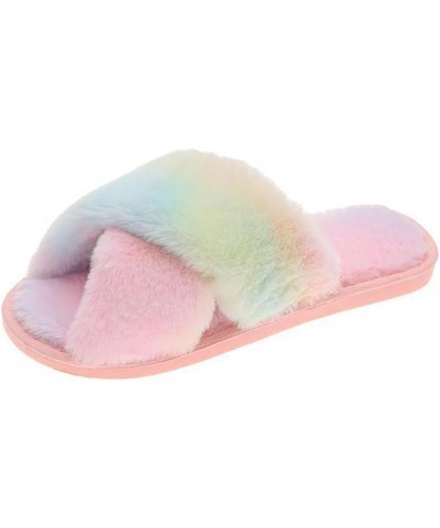 Flat Sandals Breathable Slippers Soft Non-skid Lightweight Cross Furry Band Warm Fuzzy Plush Home Comfy Slipper $14.30 Slippers