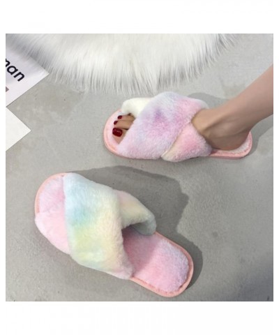 Flat Sandals Breathable Slippers Soft Non-skid Lightweight Cross Furry Band Warm Fuzzy Plush Home Comfy Slipper $14.30 Slippers