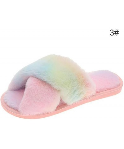 Flat Sandals Breathable Slippers Soft Non-skid Lightweight Cross Furry Band Warm Fuzzy Plush Home Comfy Slipper $14.30 Slippers