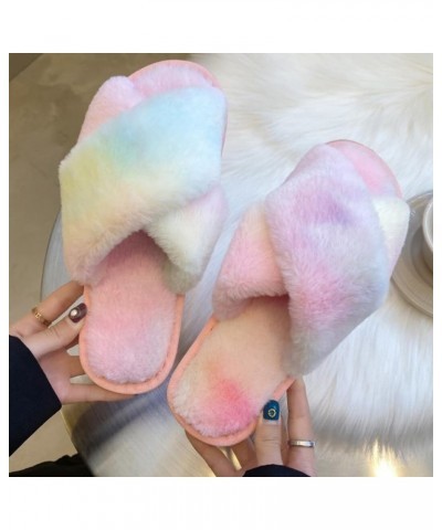 Flat Sandals Breathable Slippers Soft Non-skid Lightweight Cross Furry Band Warm Fuzzy Plush Home Comfy Slipper $14.30 Slippers