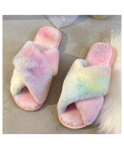 Flat Sandals Breathable Slippers Soft Non-skid Lightweight Cross Furry Band Warm Fuzzy Plush Home Comfy Slipper $14.30 Slippers