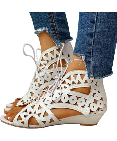 Womens Sandals Wide Slippers Heels Chunky Heels Sandals & Flip Flops Dress Shoes Tie Up Stiletto High Heeled for Women White ...