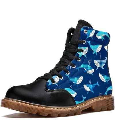 High Top Lace Up Blue Striped Whale 6.5 Women's Leather Boots Girl Ankle Boots Classic Winter Shoes Print Multi $39.94 Boots