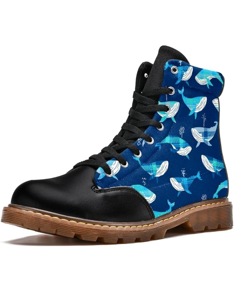 High Top Lace Up Blue Striped Whale 6.5 Women's Leather Boots Girl Ankle Boots Classic Winter Shoes Print Multi $39.94 Boots