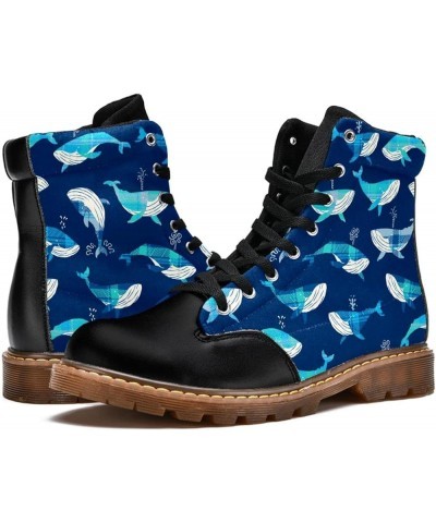 High Top Lace Up Blue Striped Whale 6.5 Women's Leather Boots Girl Ankle Boots Classic Winter Shoes Print Multi $39.94 Boots