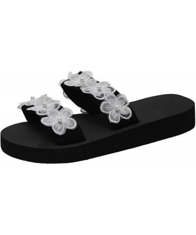 Ladies Summer Simple Flowers Slope Heel Beach Non Slip Out Lightweight Large Size Sandals Slippers Sandal Women White $11.01 ...