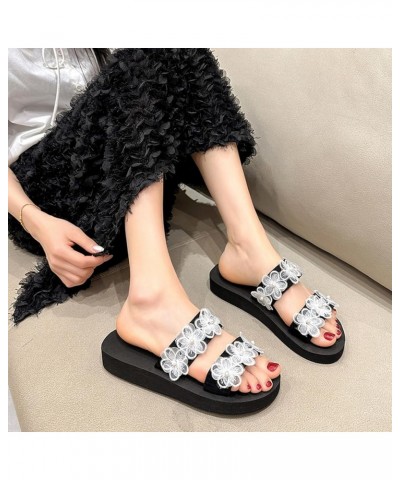 Ladies Summer Simple Flowers Slope Heel Beach Non Slip Out Lightweight Large Size Sandals Slippers Sandal Women White $11.01 ...