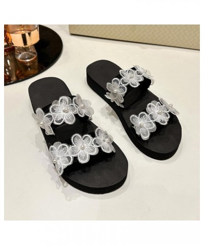 Ladies Summer Simple Flowers Slope Heel Beach Non Slip Out Lightweight Large Size Sandals Slippers Sandal Women White $11.01 ...