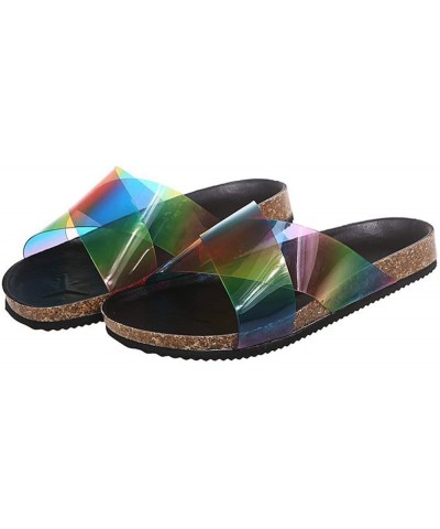 Slides for Women Slip-on Slippers Summer Cross Casual Flat-Bottom Slippers Cork Platform Colorful $17.66 Slippers