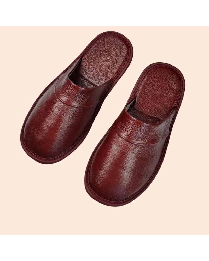 Mens Women Genuine Cowhide Leather Slippers Non Slip Home Bedroom Shoes House Slippers Comfy Indoor Slippers (Color : E, Size...