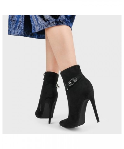 Women's Black Ankle Boots Closed Pointed Toe Stilettos Autumn Dress Booties Black Suede(black Sole) With Buckle $24.29 Boots