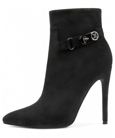 Women's Black Ankle Boots Closed Pointed Toe Stilettos Autumn Dress Booties Black Suede(black Sole) With Buckle $24.29 Boots