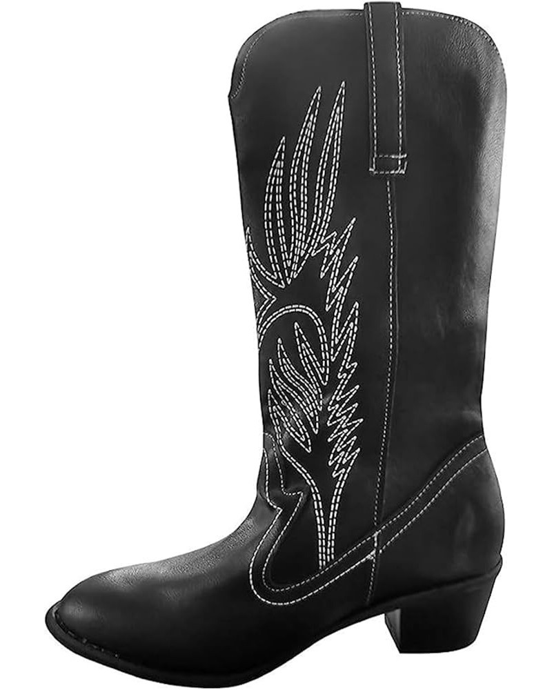 Cowboy Boots For Women Wide Calf Tall Knee High Embroidered Pull-On Fashion Chunky Heel Cowgirl Western Boots Zc-black $23.75...