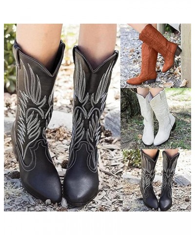 Cowboy Boots For Women Wide Calf Tall Knee High Embroidered Pull-On Fashion Chunky Heel Cowgirl Western Boots Zc-black $23.75...