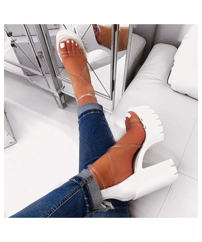 Sandals Shoes High Chunky Heels Women's Zippered Platform heels Women's sandals Rose Glitter Sandals for Women White $14.87 S...